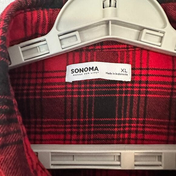 SONOMA MEN'S BUFFALO CHECK FLANNEL CASUAL BUTTON-UP SHIRT RED/BLACK SIZE XL - Picture 2 of 9